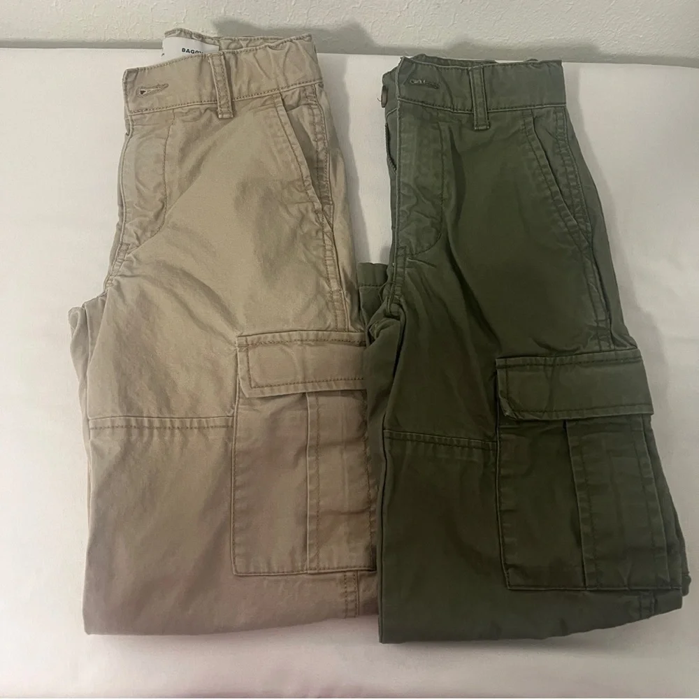 Old Navy Boys Bundle (2) Size 7 Slim Baggy Cargo Pants Beige Olive Adj Waist